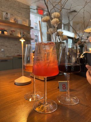  Orange and red wine and a fancy blood orange spritzer with prosecco.   at chloe in New York City