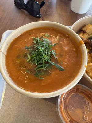 Tomato white bean soup— so good!  at chloe in New York City