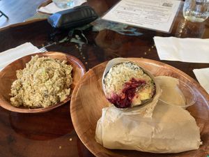 Noni wrap with Avocado and side of chickpea “tuna” salad   at The Veli  in Pahoa