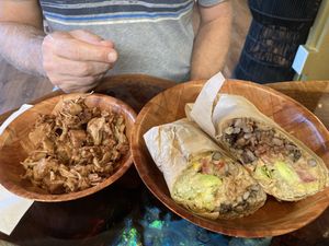 Ultimate burrito with Avocado and side of Jack fruit   at The Veli  in Pahoa