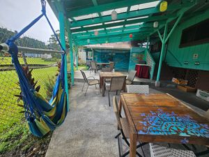 Outdoor covered seating at The Veli  in Pahoa
