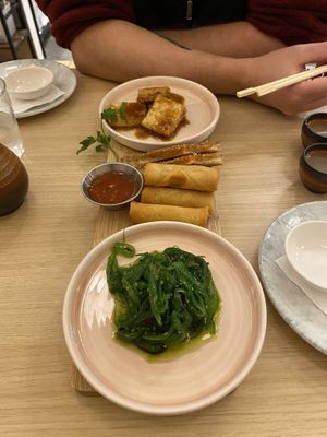 Starters - teriyaki tofu, sesame butternut toast, spring rolls and seaweed. Everything 10/10, so flavourful. The tofu was some of the best I’ve eaten.  at Ima in London