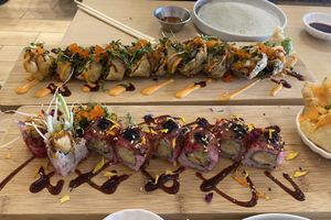 Cod sushi and crab tempura   at Ima in London