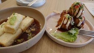 Tofu dish whose name I can't remember and takoyaki at Ima in London