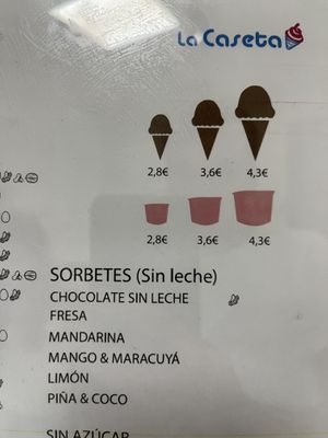 Sorbets (milk free)  at Heladería La Caseta in Leliana