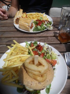 Meatball sub and stuffed burger. at Teatime Collective in Manchester