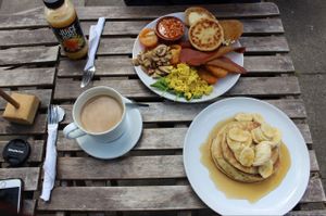 big breakfast and pancakes! at Teatime Collective in Manchester