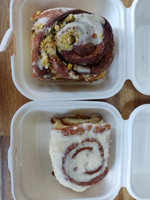 Pistachio roll and cinnamon roll at Teatime Collective in Manchester