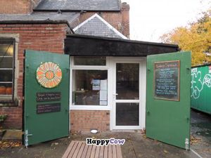 Entrance to the cafe at Teatime Collective in Manchester
