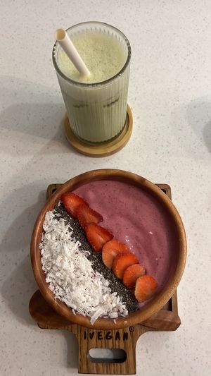 Iced Matcha & Pink Smoothie Bowl   at iVegan Supershop Nha Trang - Healthy Plant Based Cafe in Nha Trang