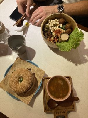 Falafel bowl, lentil soup, bagel   at iVegan Supershop Nha Trang - Healthy Plant Based Cafe in Nha Trang