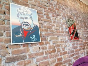 Decorations of the wall at Vegan Bar in Bratislava