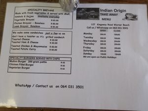 Extra menu at Indian Origin in Kingsburgh