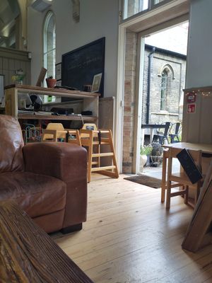 Specials board in background at Old School Cafe in Bury St Edmunds