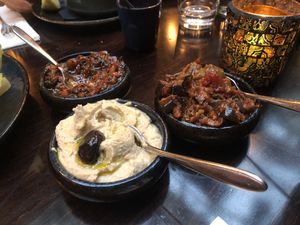 Shakshuka hummus and antep ezme  at Sahan in Amsterdam