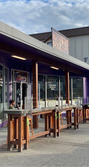 Outdoor patio and front of shop  at Zephyr Cafe in Squamish
