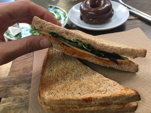 Sandwich de espinacas, sobrasada y queso vegano  at Biovegan Cafeteria Navarro in Valencia