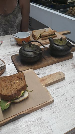 Vegan sandwiches and green tea at Biovegan Cafeteria Navarro in Valencia