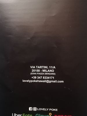 Contact details including delivery options at Lovely Poke in Milan