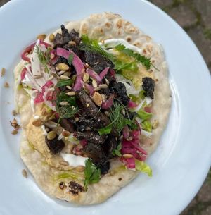 mushroom shawarma 
 at The Seven Bridges in Newcastle Upon Tyne