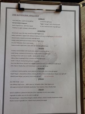 Menu, June 2025 at The Raven Inn in Devizes