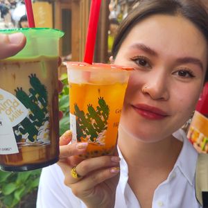 Almond black tea for me, and a fruit option as well. I believe it was also vegan. at Gong Cha (Kyoto Nineizaka Store) - ゴンチャ 京都二寧坂店 in Kyoto
