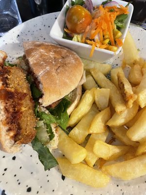 Vegan burger with a bbq style sauce on it  at The Horseshoe in Listowel