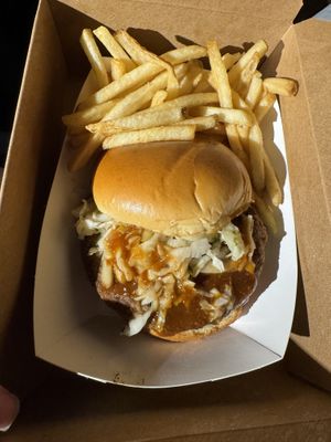 Korean style impossible burger with fries   at Walt Disney World - Intermission Food Court in Lake Buena Vista