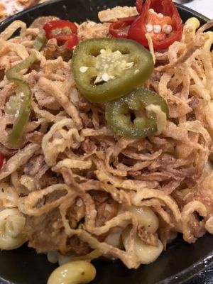 Whiskey Mac w/ Plant-Based Sausage & Crispy Onions  at Walt Disney World - Territory Lounge in Lake Buena Vista