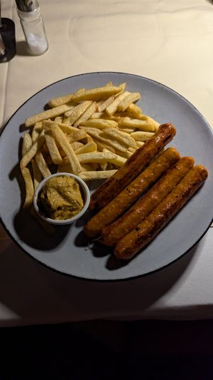 Vegan sausage and chips at Coco Bar Food And Sea in Budva