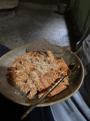 Pink pasta   at Lumuma in Pokhara