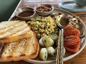 Big brekkie (vegan breakfast)  at Lumuma in Pokhara