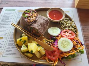 Tempeh steak wrap at Lumuma in Pokhara