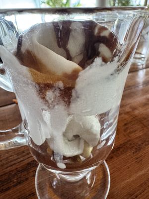 Coconut ice cream sundaee  at Lumuma in Pokhara