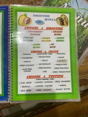 Smoothie bowl menu  at Ubud Kitchen Juice Bar in Gianyar