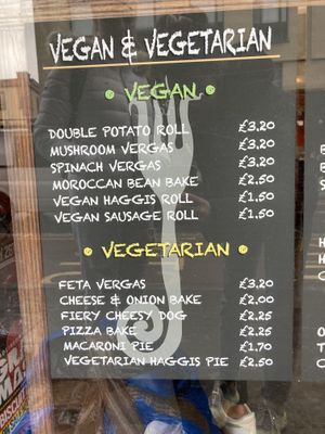 vegan/vegetarian menu at The Piemaker in Edinburgh