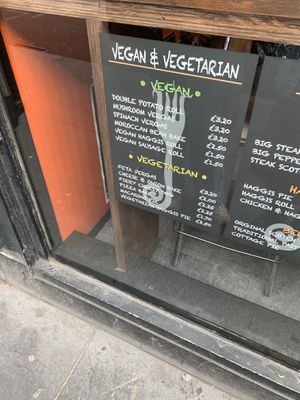 vegan menu   at The Piemaker in Edinburgh