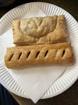 Vegan haggis and vegan sausage roll  at The Piemaker in Edinburgh