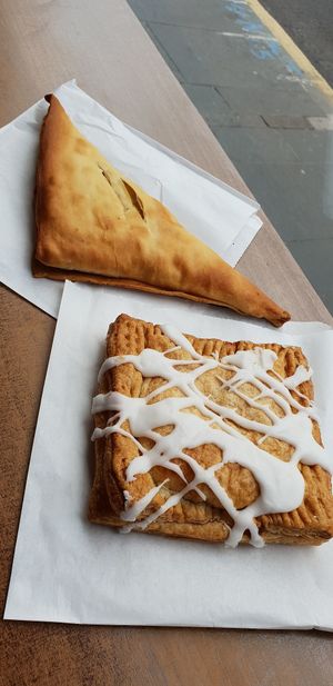 Vegan mushroom pie and cherry pastry   at The Piemaker in Edinburgh