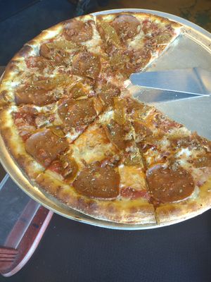 Meatza pizza!!! All vegan!!! at Pizza Company in Las Vegas