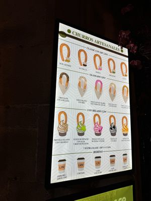 Menu (note that only a few sauces are fully vegan) at Masia de Sabor Churreria in Barcelona