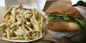 guru burger and Indian Mayo fries at Lord of the Fries in Sydney