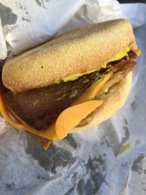 Bacon, egg and cheese English muffin at Lord of the Fries in Sydney