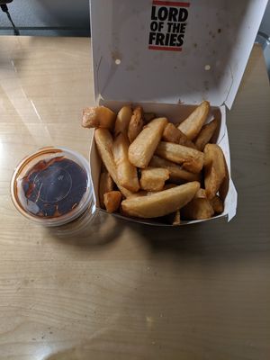 Chunky fries with American BBQ sauce at Lord of the Fries in Sydney