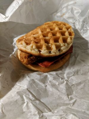 Chick'n waffle sandwich at Lord of the Fries in Sydney