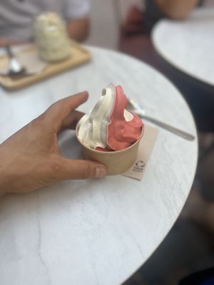 Vegan vanilla strawberry ice cream   at Chabana in Narbonne