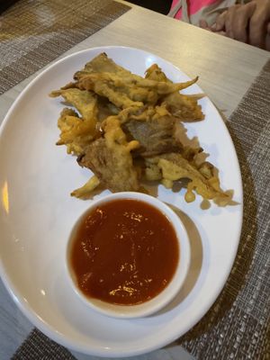 Oyster mushrooms fried  at Himalayan Vegan Restaurant in Kathmandu
