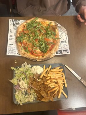 vegan pizza, vegan kebab (i couldnt even wait to take the picture lol)  at Express Pizza in Copenhagen
