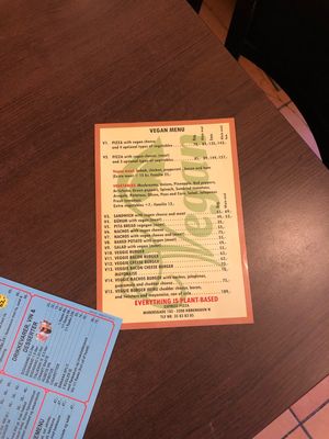 Vegan menu (in English) at Express Pizza in Copenhagen