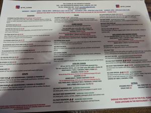 Thai menu at The Crown & Cushion in South East London